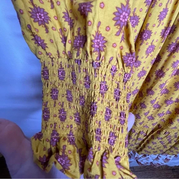 In Loom Floral Gold Yellow Purple Maxi Dress L BohoFestival SummerFairycore NWOT - Picture 8 of 15